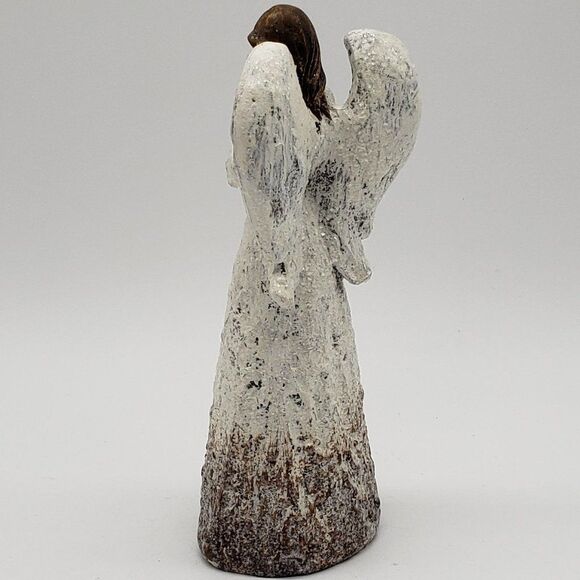 White Distressed Textured Finish Glitter Resin Faceless Winged Angel Figurine - Picture 9 of 13